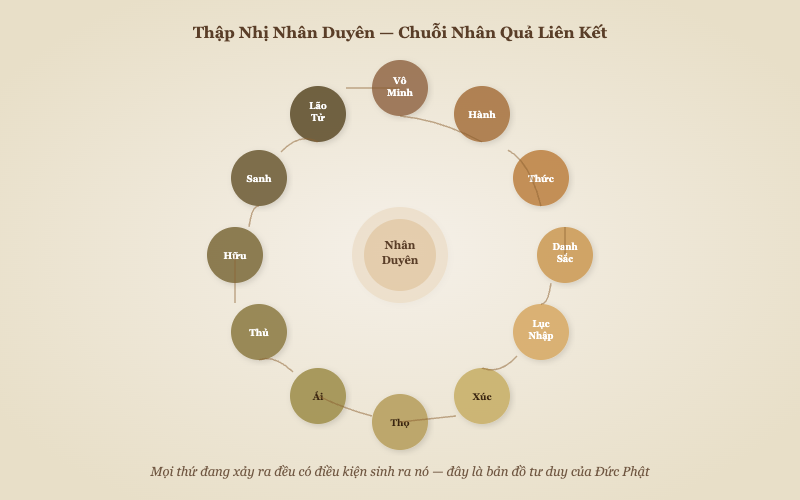 Thập Nhị Nhân Duyên — bánh xe nhân quả liên kết 12 mắt xích